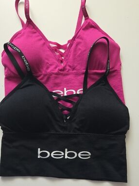 bebe Pink and Black Crisscross Bralette Duo (S)